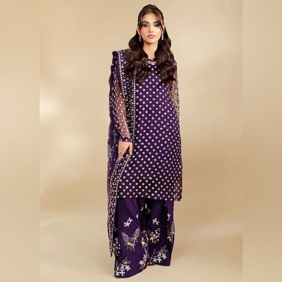 NUREH PAKISTANI DESIGNER FARSHI TINY TWINKLES WILD BEAUTY DRESS 3 PIECE - Picture 3 of 16